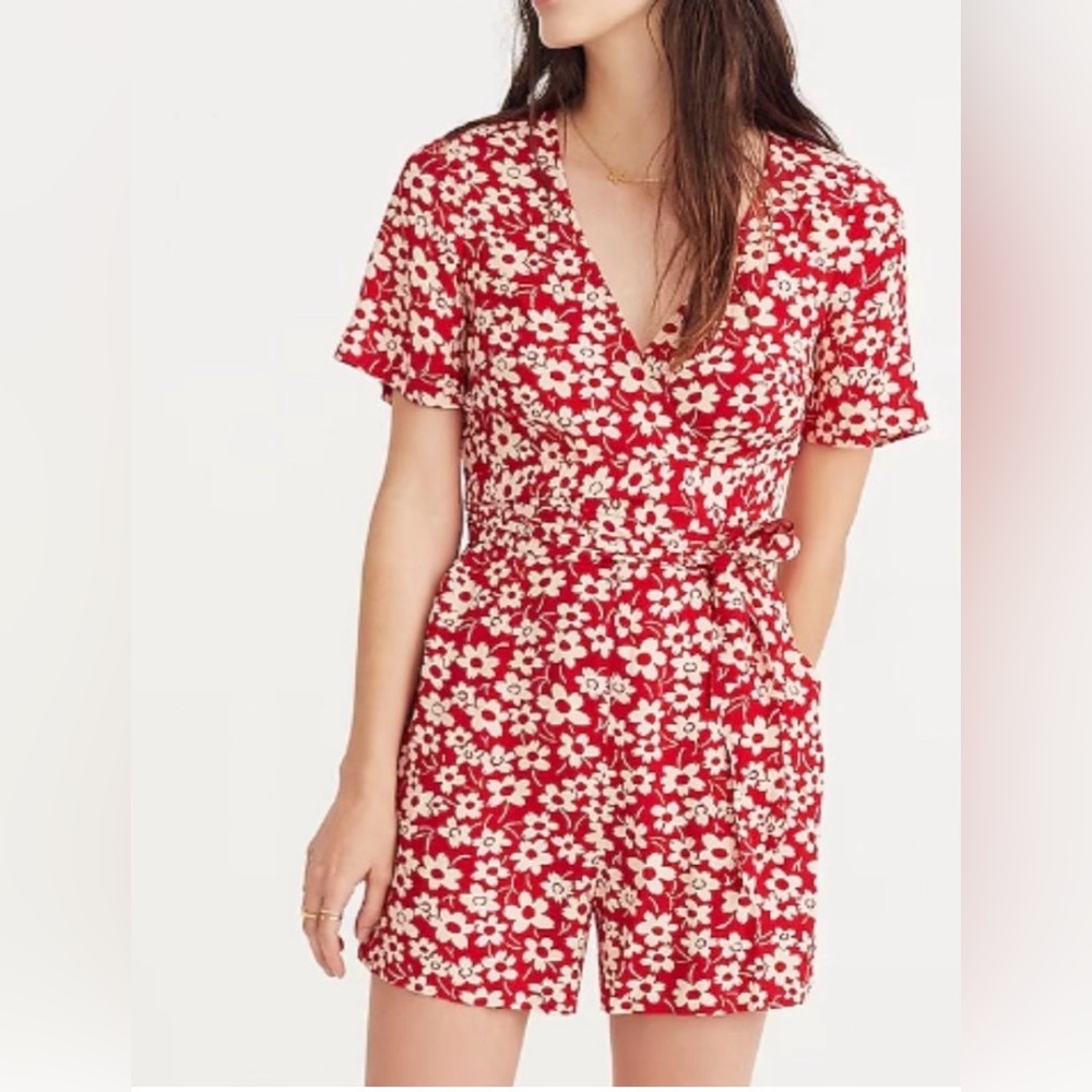 Floral Red Wrap Romper